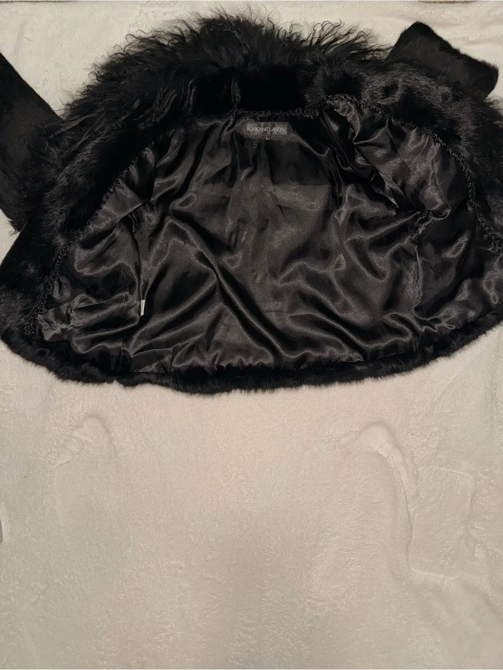 Adrienne Landau Genuine Rabbit & Mongolian Fur Jacket Black Size L
